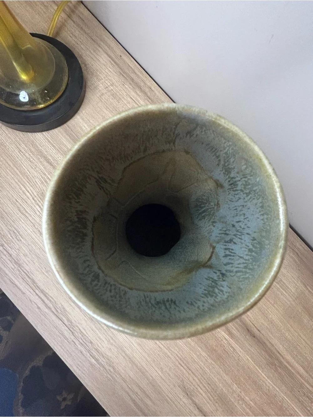 Vintage Green and Yellow Drip-Glaze Hourglass Vase